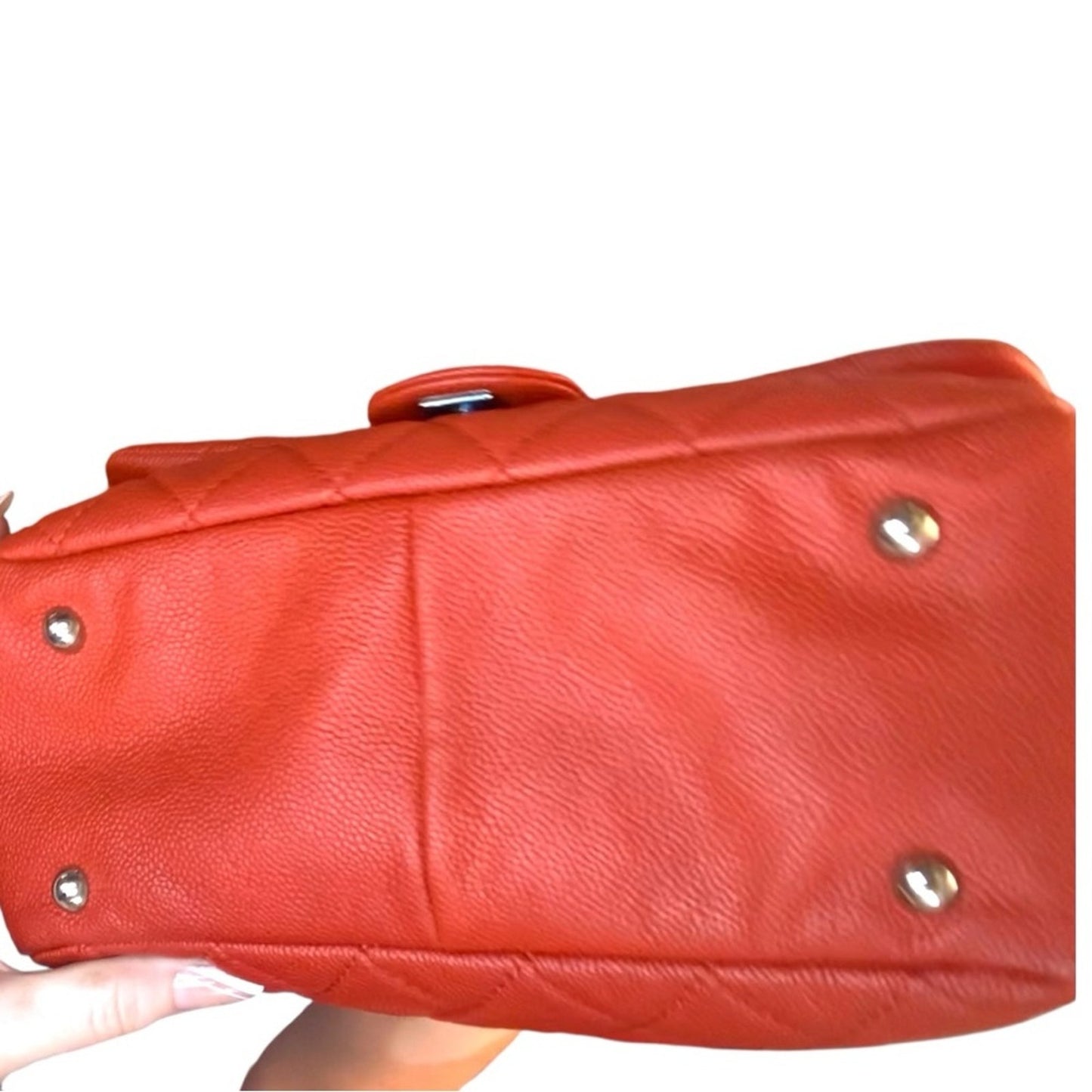 Chanel Orange Quilted Caviar Leather Shoulder Bag Silver Hardware