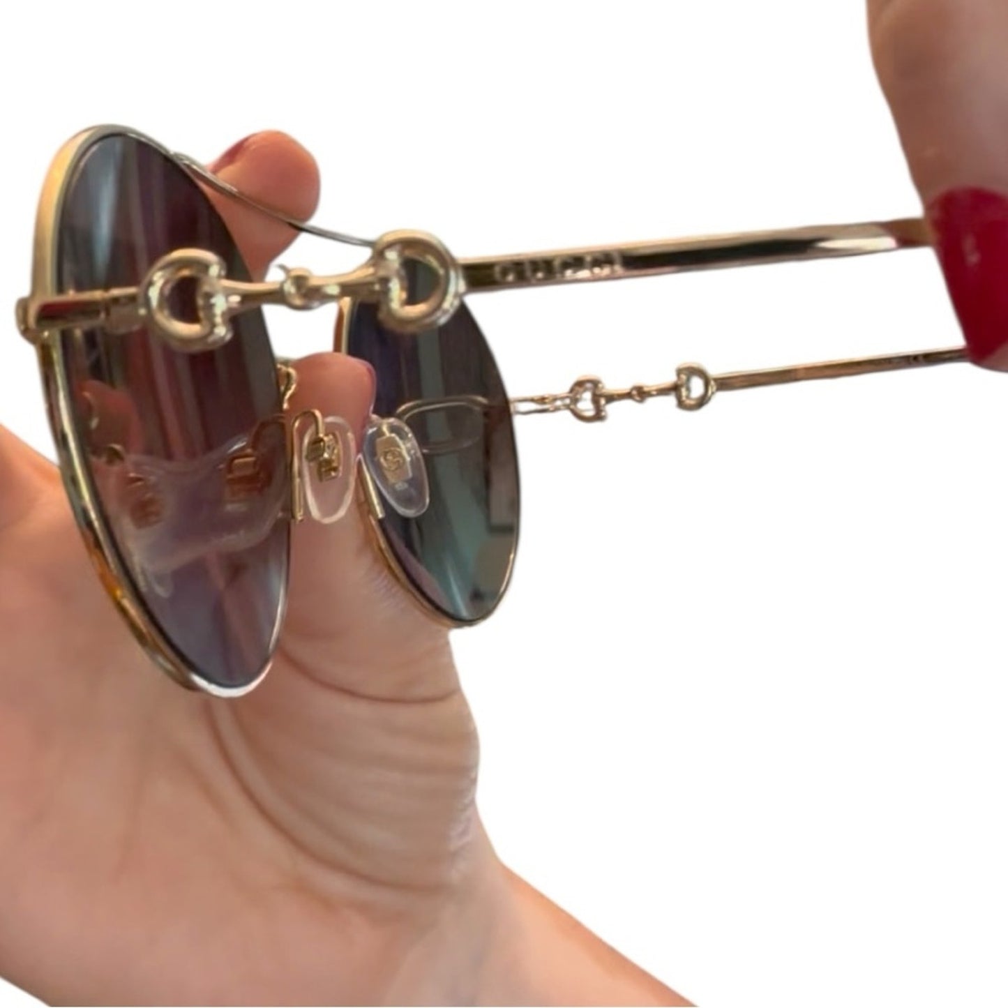 Gucci GG Horsebit Aviator Sunglasses Gold Frame with Gradient Lenses NEW