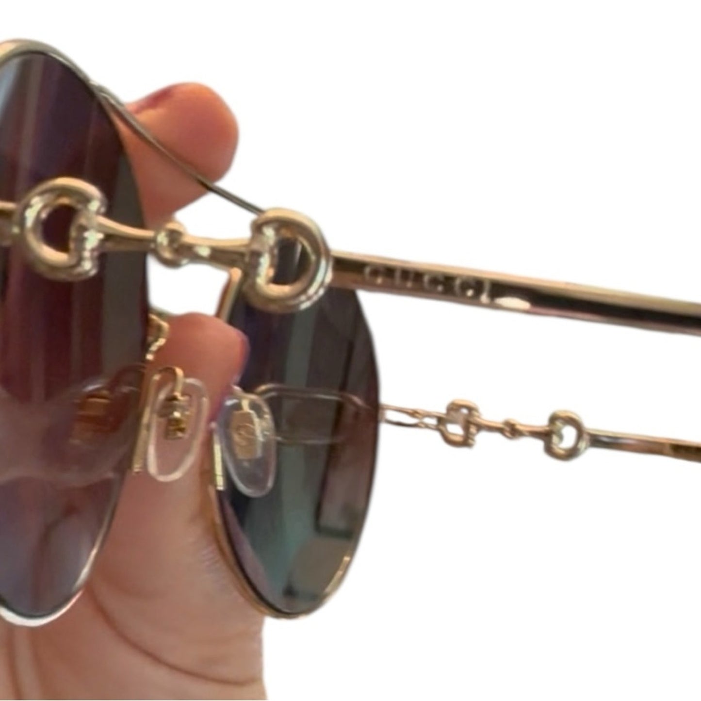 Gucci GG Horsebit Aviator Sunglasses Gold Frame with Gradient Lenses NEW