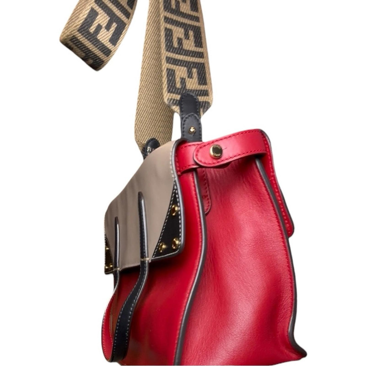 Fendi Red Tri-Color Grace Leather Medium Flip Bag