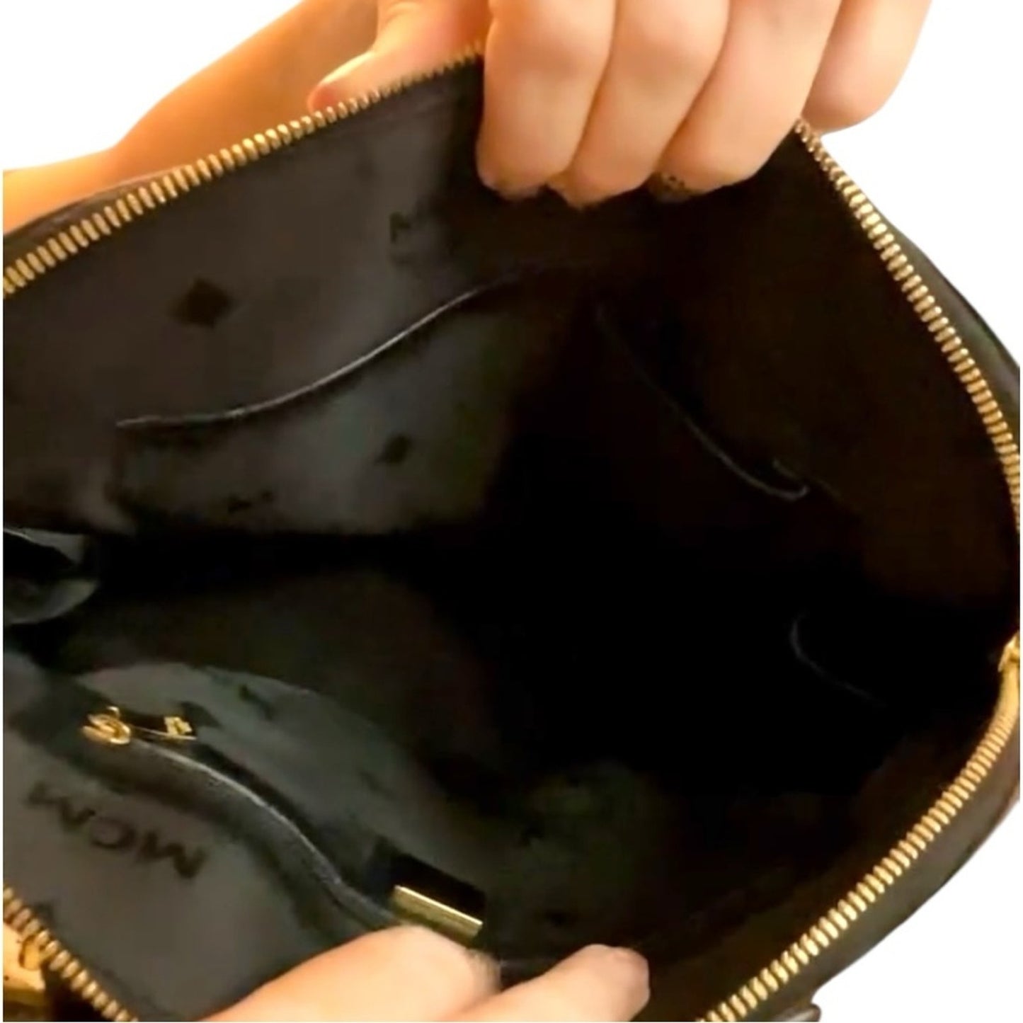 MCM Vintage Black Dome Satchel Gold Logo Hardware & Saffiano Leather