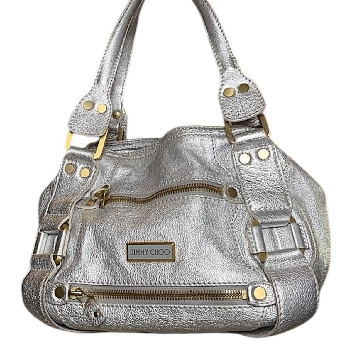 Jimmy Choo Mahala Tote Metallic Silver Leather Gold Hardware