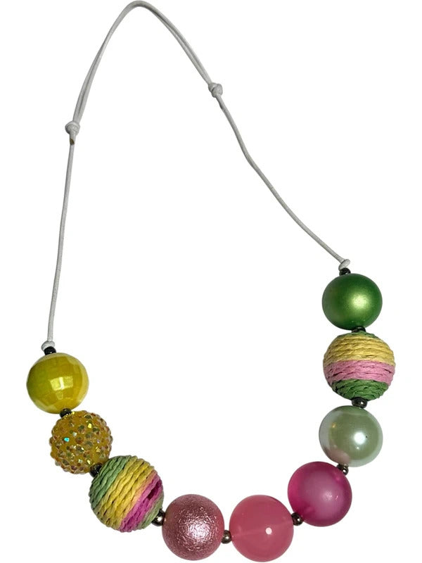 Colorful Lemonade Theme Ribbon Hair Bow and Bead Necklace Set skuQ