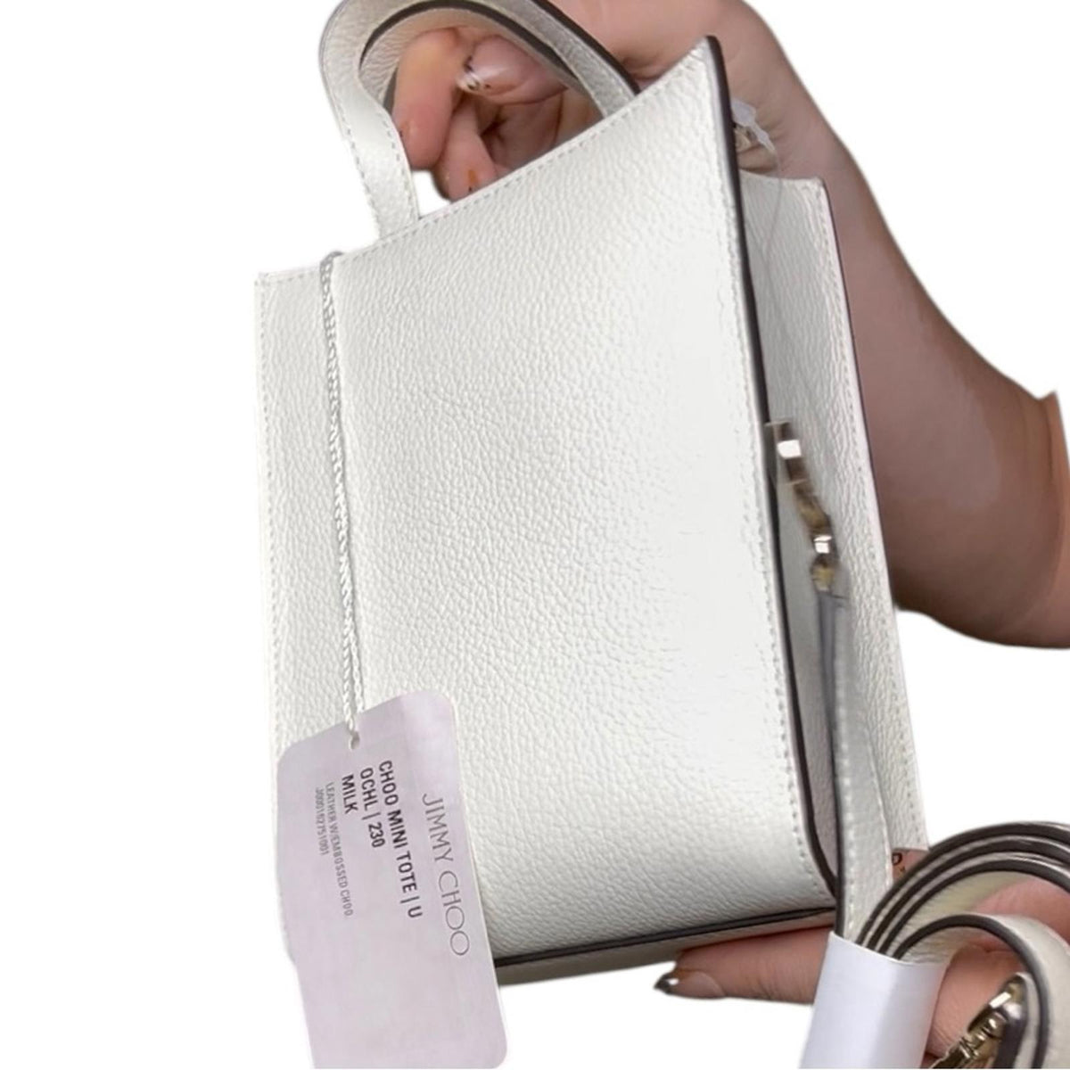 Jimmy Choo Mini Shopper Handbag Milk White Leather Tote Crossbody