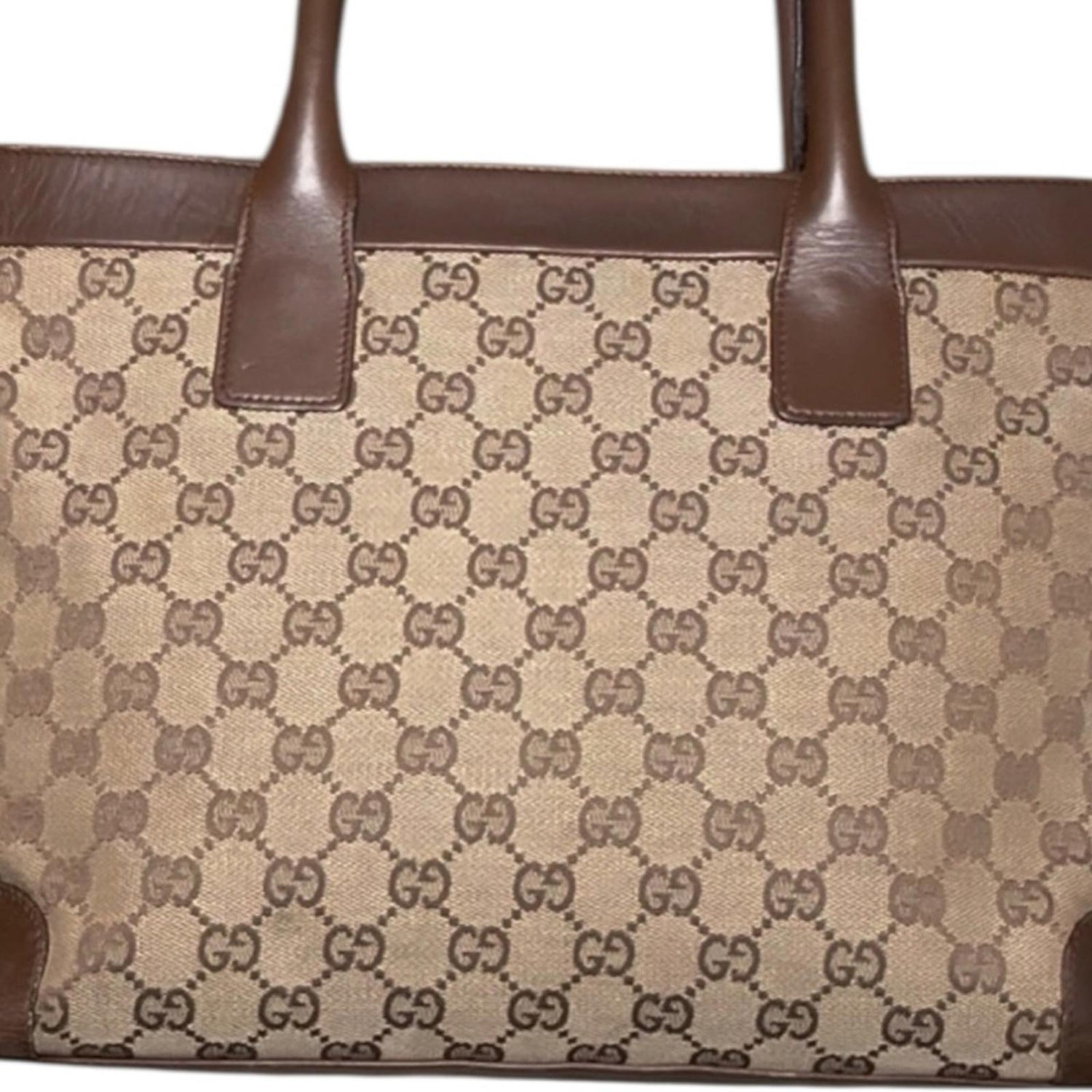 Gucci Jackie Tote GG Canvas Brown Leather Trim
