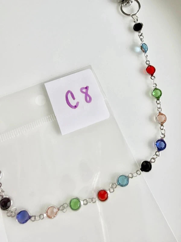 Handbag Charm Chain with Colorful Beads Silver tone hardware and swivel clasp