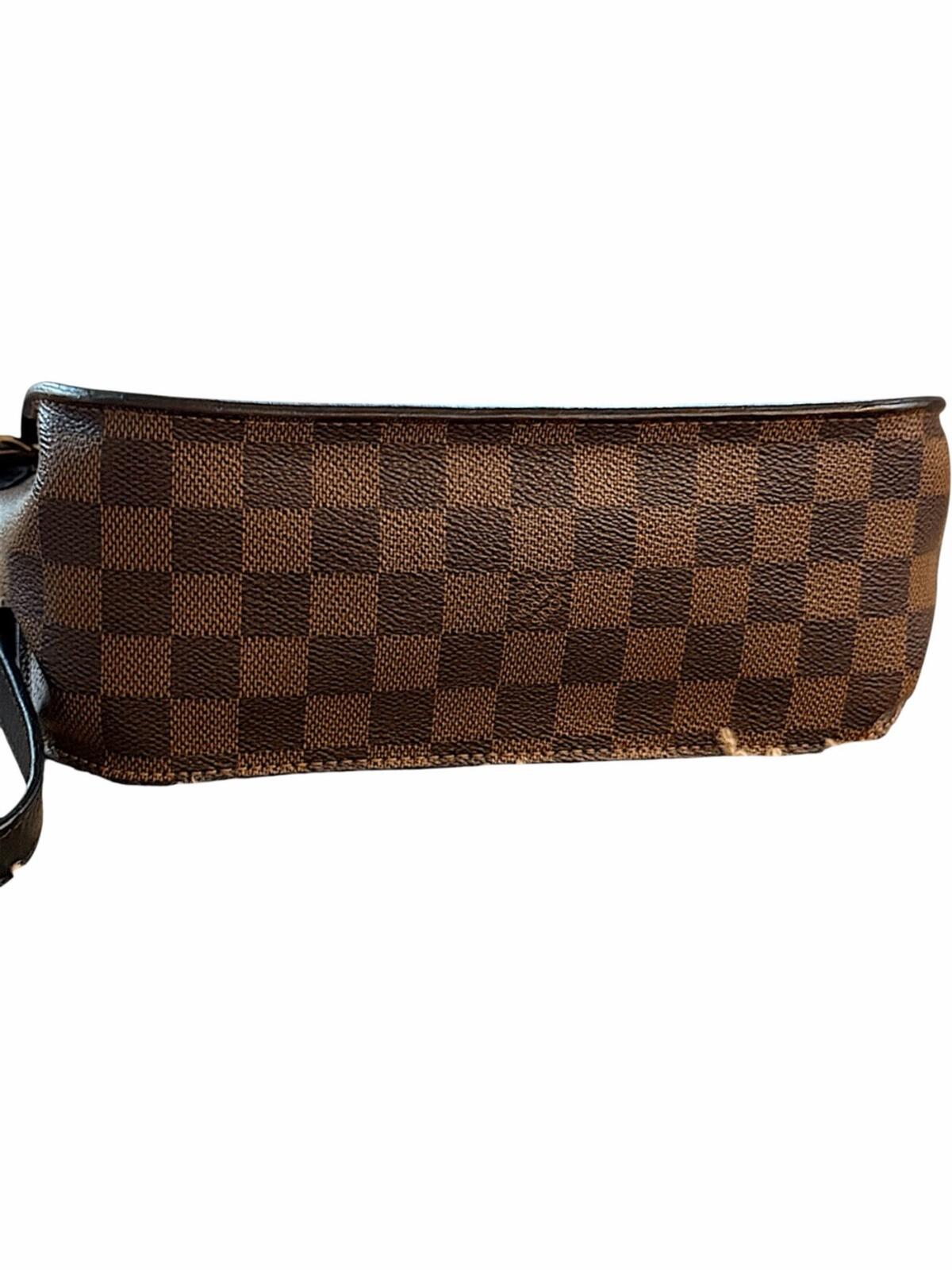 Louis Vuitton Brown Damier Ebene Satchel with Black Front Panel and Tan Handle
