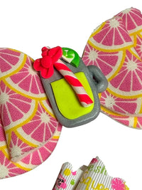 Lemonade Theme Pink Citrus Hair Bow and Chunky Bead Bracelet Set skuQ