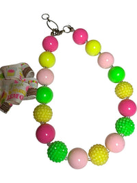 Lemonade Theme Pink Citrus Hair Bow and Chunky Bead Bracelet Set skuQ