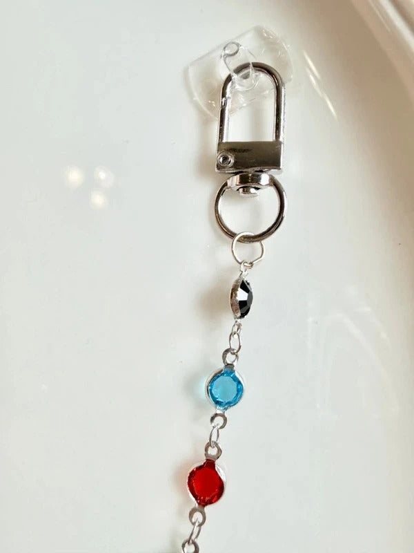 Handbag Charm Chain with Colorful Beads Silver tone hardware and swivel clasp