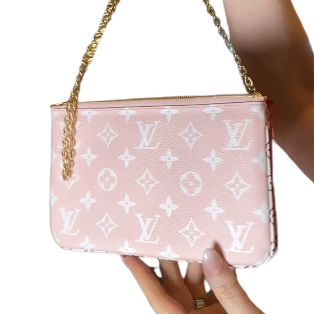 Authentic Louis Vuitton Monogram Giant Double Zip Pochette Red & Pink