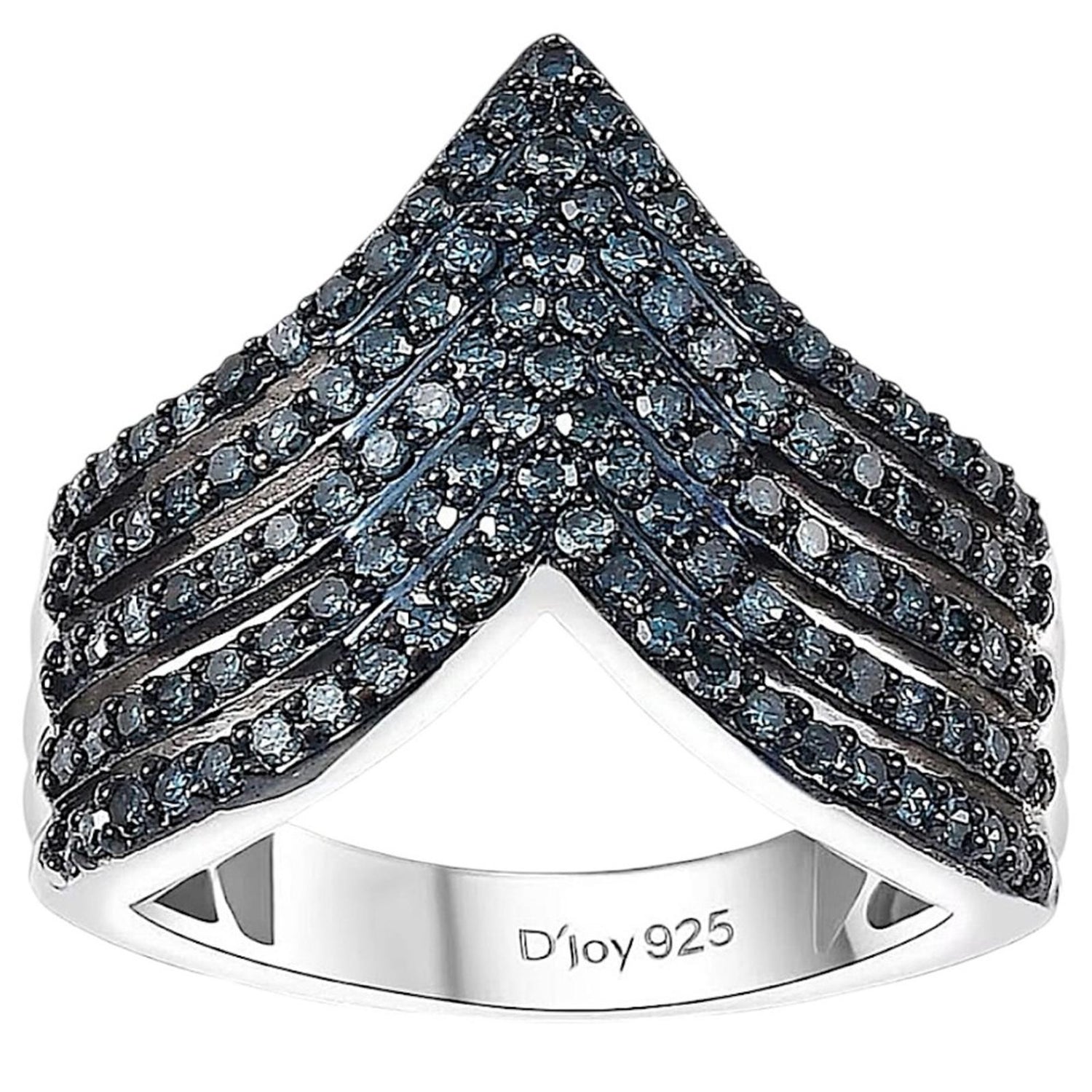 925 Blue 1.0 ctw Diamond Chevron Ring Retail $1299 Size 6