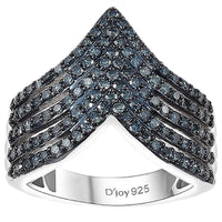 925 Blue 1.0 ctw Diamond Chevron Ring Retail $1299 Size 6