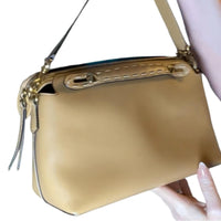 Fendi By The Way Medium Logo Python-Trim Leather Satchel Tan