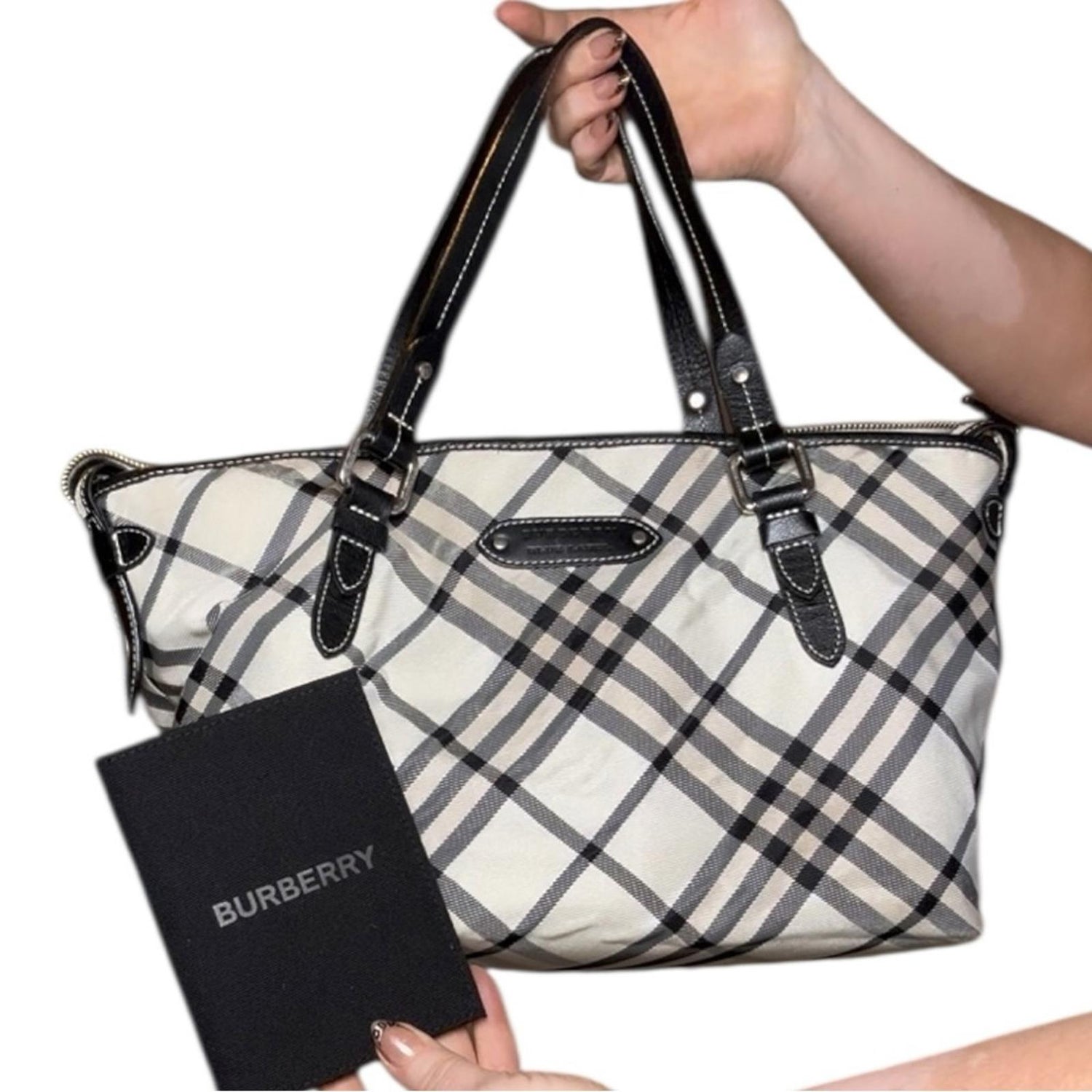 Burberry Nova Check Tote Black Leather Trim with Wallet