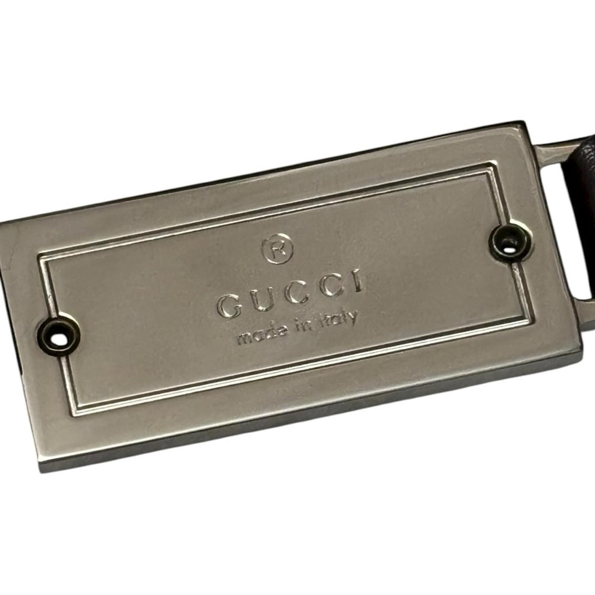 Gucci Silver Metal Leather Keychain with Box & Pouch