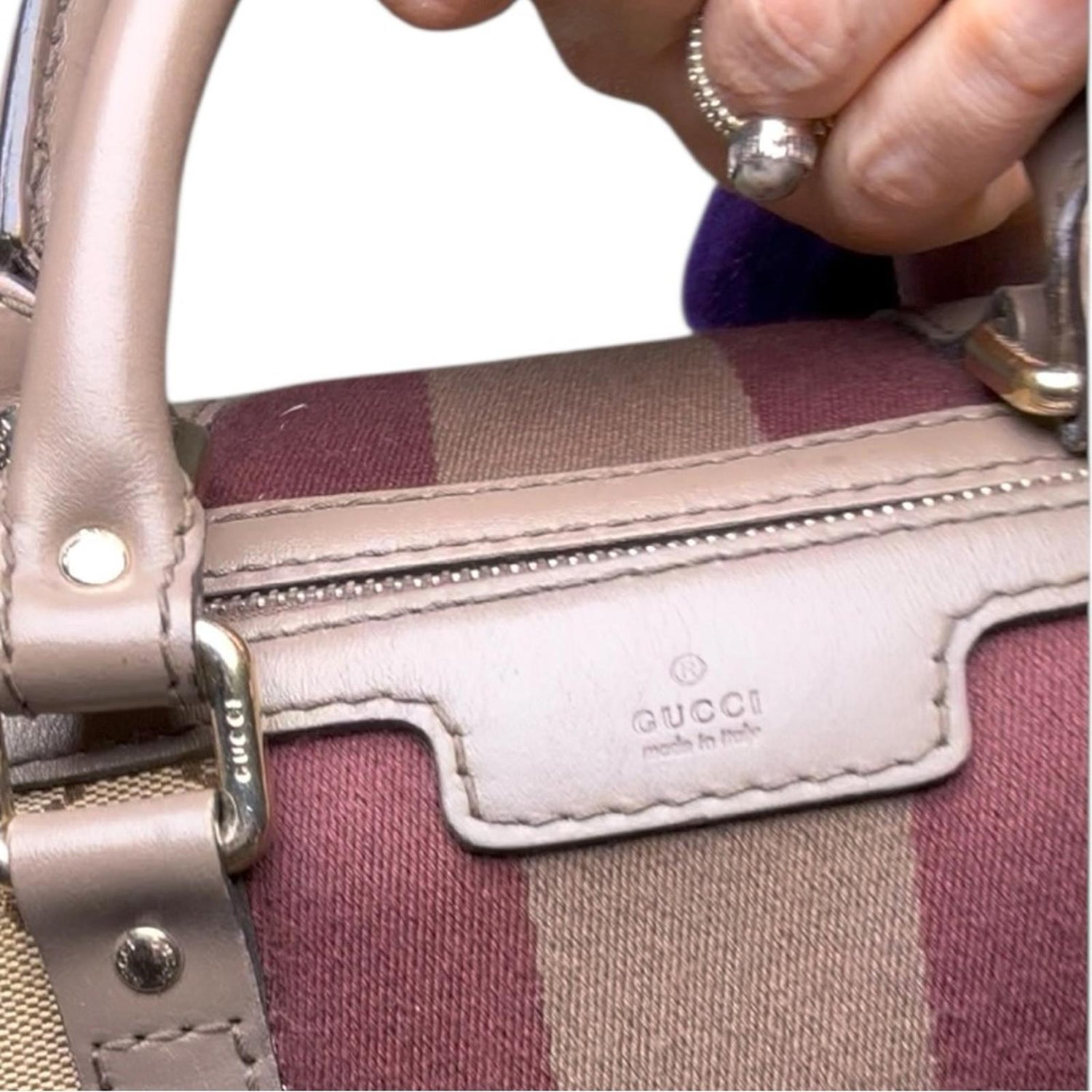 Gucci GG Supreme Canvas Web Stripe Boston Bag Brown Burgundy Crossbody