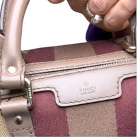 Gucci GG Supreme Canvas Web Stripe Boston Bag Brown Burgundy Crossbody