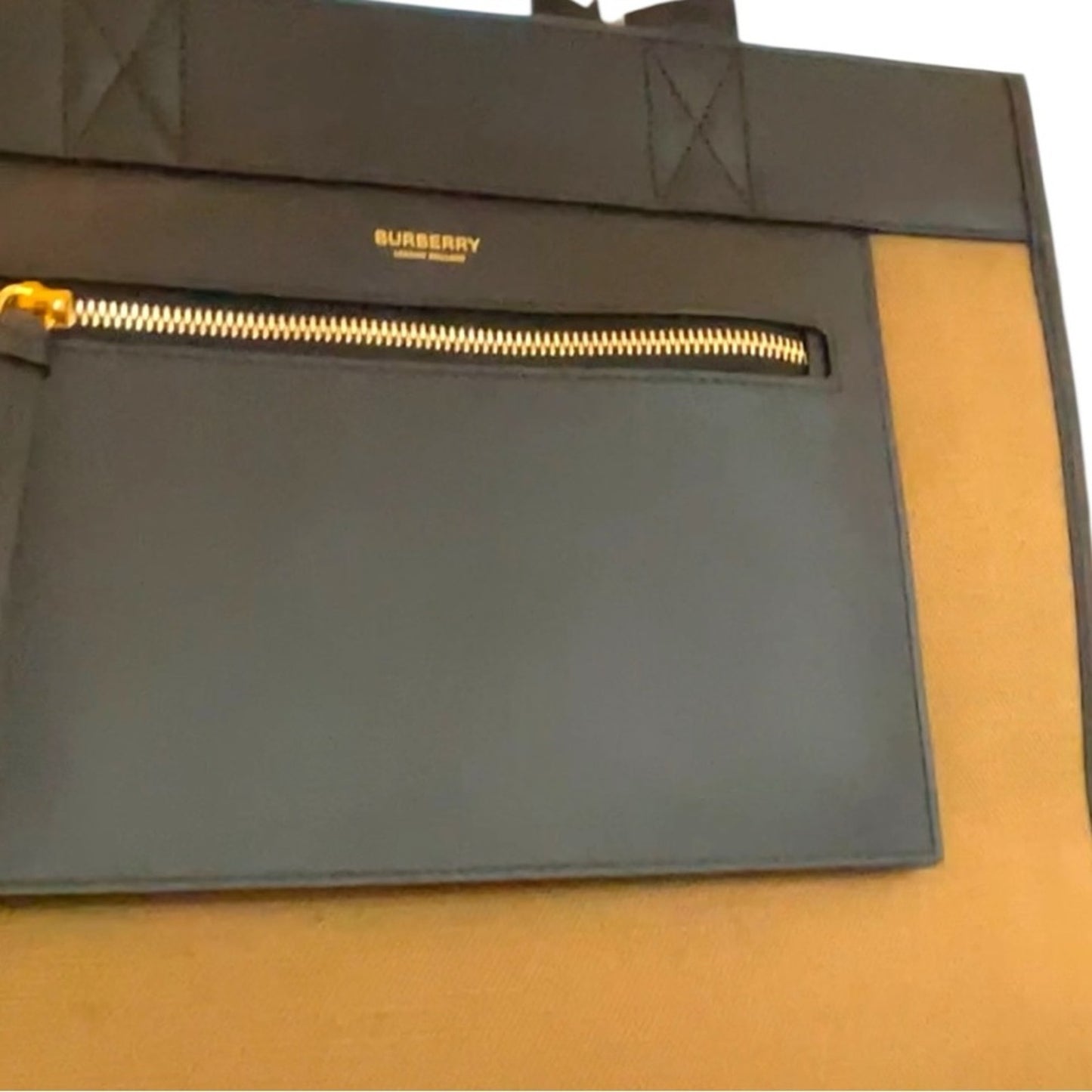 Burberry All Slim Leather Canvas Tote Camel/Black NWT and Dustbag