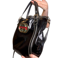 Gucci Coated Canvas and Patent Leather GG Logo Dialux Britt Hobo Bag