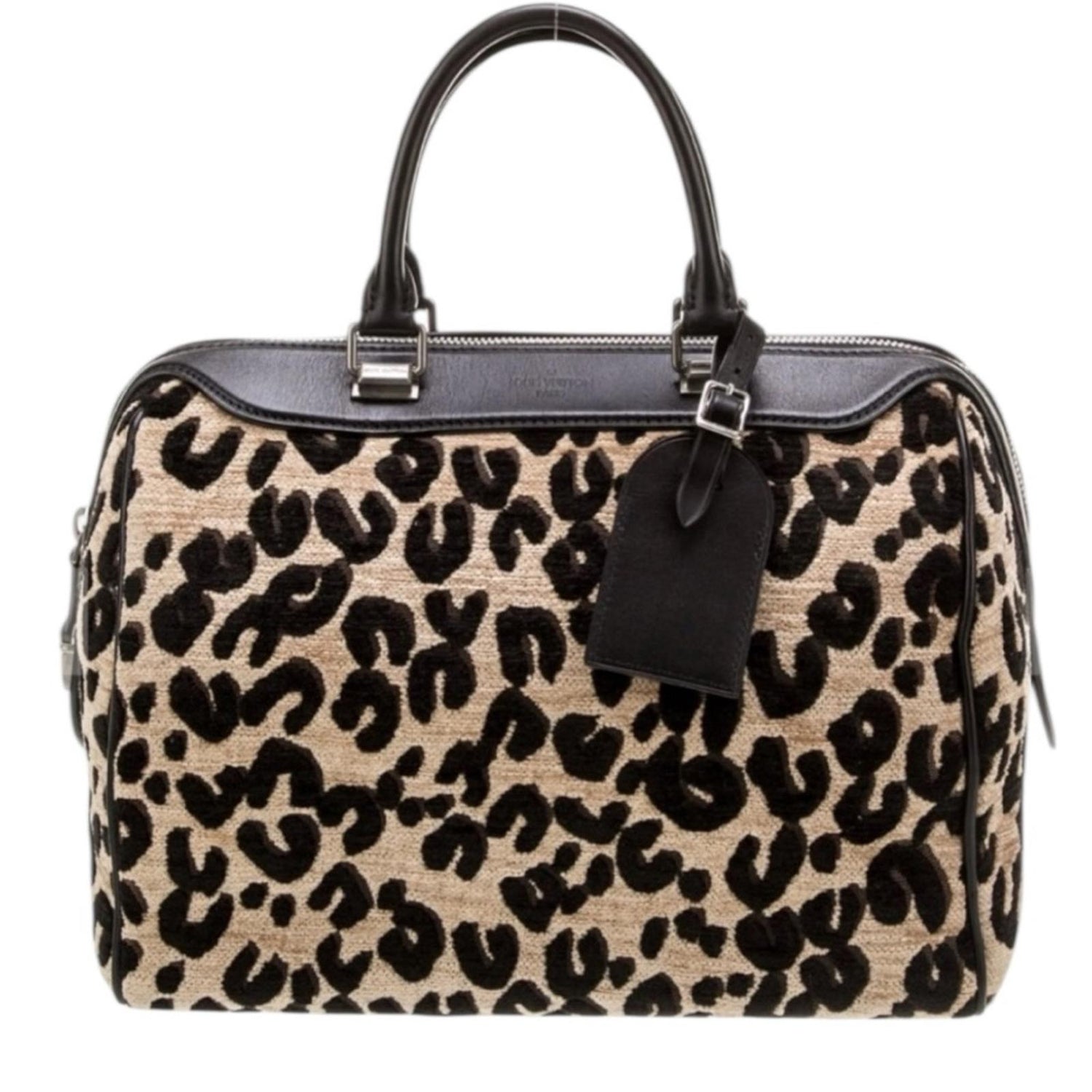 Louis Vuitton Limited Edition Leopard Velvet Speedy 30 Bag Black Leather Trim