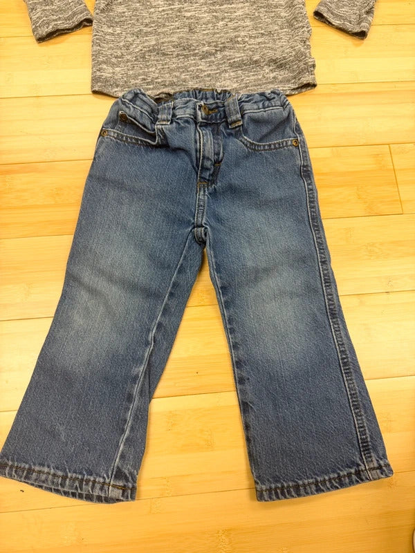 Wrangler Baby Boys Jeans & Cat & Jack Gray Long Sleeve Sweatshirt Outfit 2T