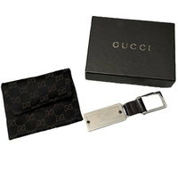 Gucci Silver Metal Leather Keychain with Box & Pouch