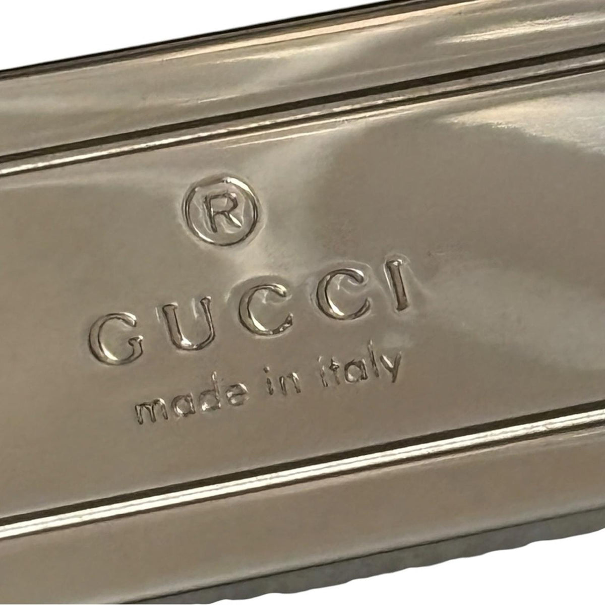 Gucci Silver Metal Leather Keychain with Box & Pouch