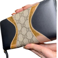 Gucci GG Supreme Tri Print Zip-Around Wallet Gold Black