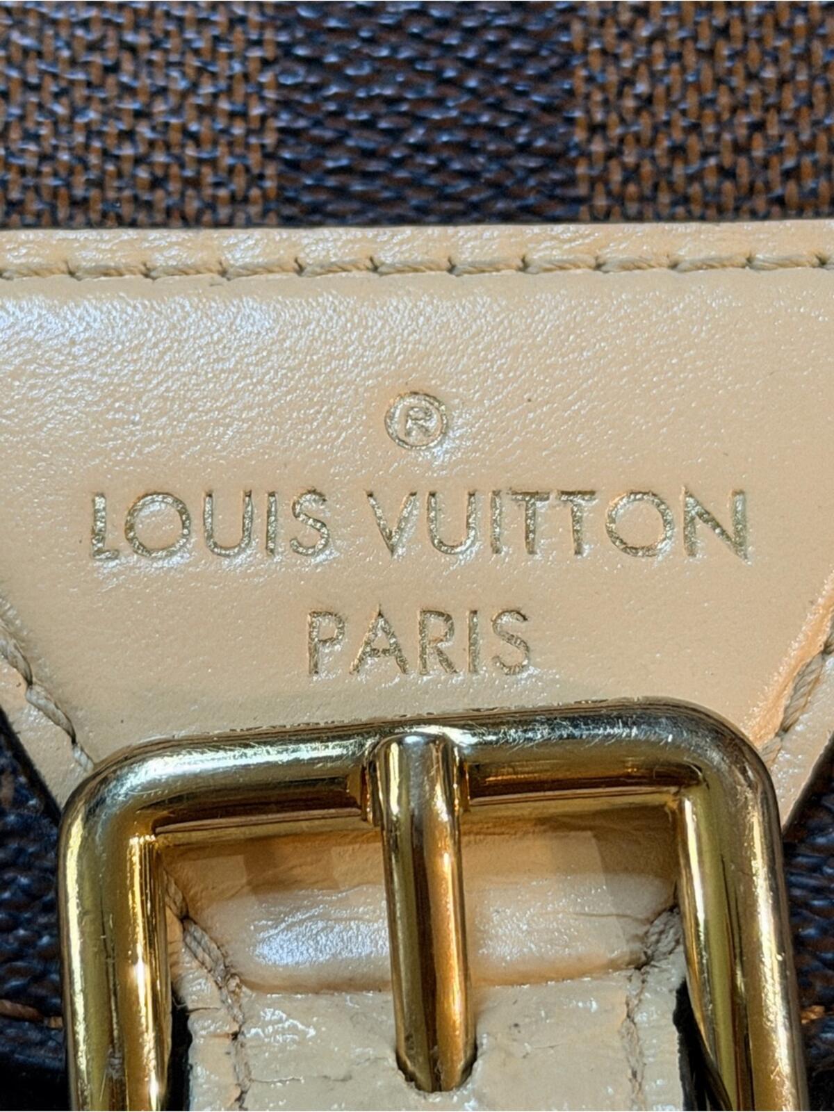 Louis Vuitton Brown Damier Ebene Satchel with Black Front Panel and Tan Handle
