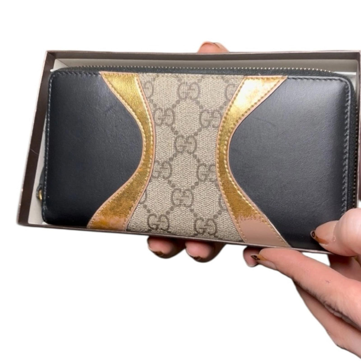 Gucci GG Supreme Tri Print Zip-Around Wallet Gold Black