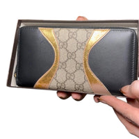 Gucci GG Supreme Tri Print Zip-Around Wallet Gold Black