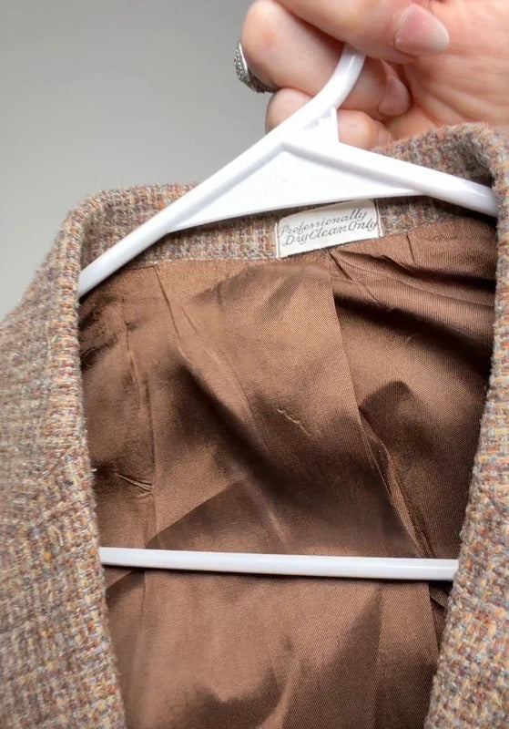 Vintage H.I.S Brown Tweed Blazer Elbow Patches PTP 19” skuM