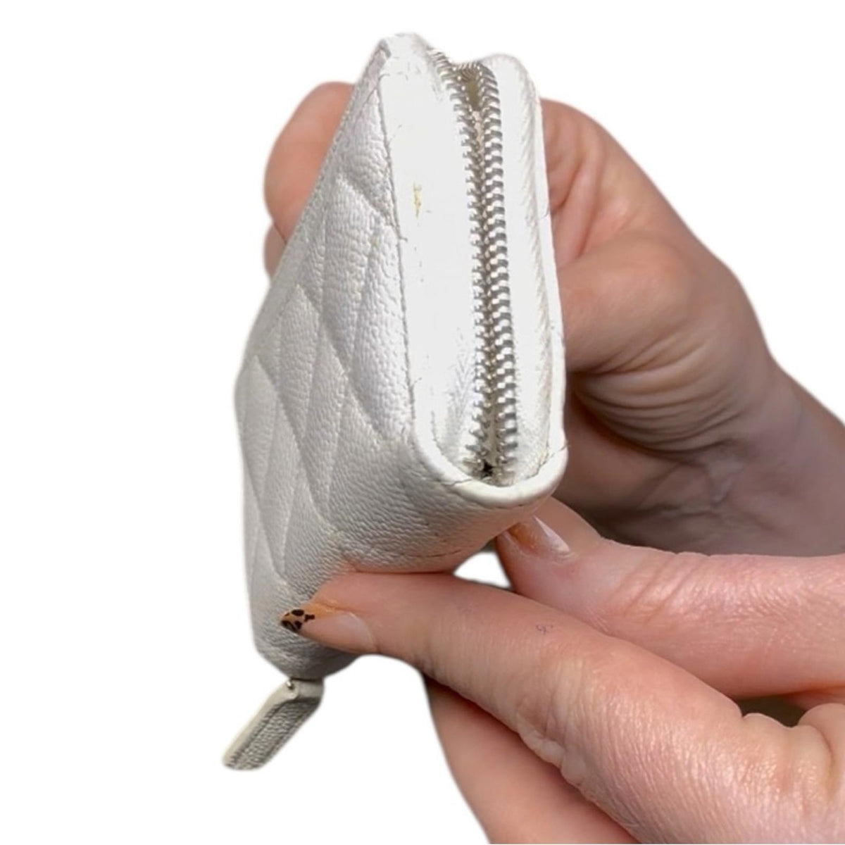 Chanel Classic Zipped Coin Purse White Caviar Leather