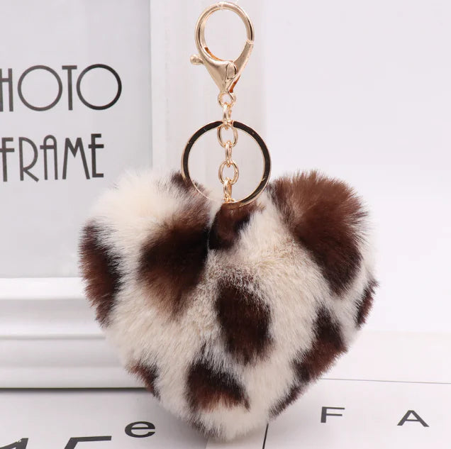 Leopard Print Plush Heart Keychain