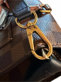 Louis Vuitton Brown Damier Ebene Satchel with Black Front Panel and Tan Handle