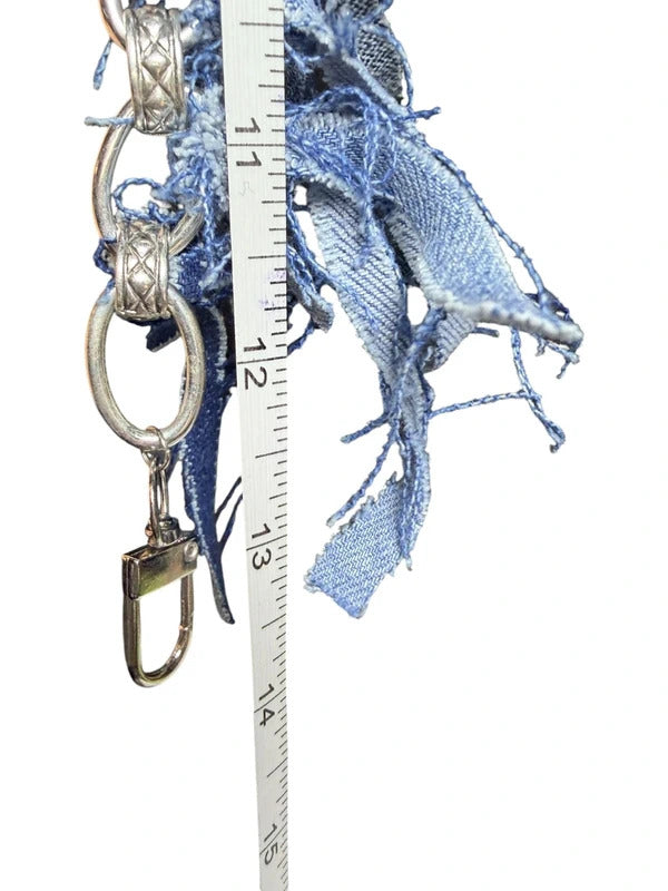 Boho Denim Bag Chain Charm Blue denim Fringe Purse Accessory 13”