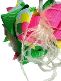 Colorful Lemonade Theme Ribbon Hair Bow and Bead Necklace Set skuQ