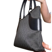 Gucci Black GG Canvas Tote Bag With Leather Trim