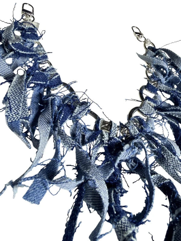 Boho Denim Bag Chain Charm Blue denim Fringe Purse Accessory 13” [COPY]