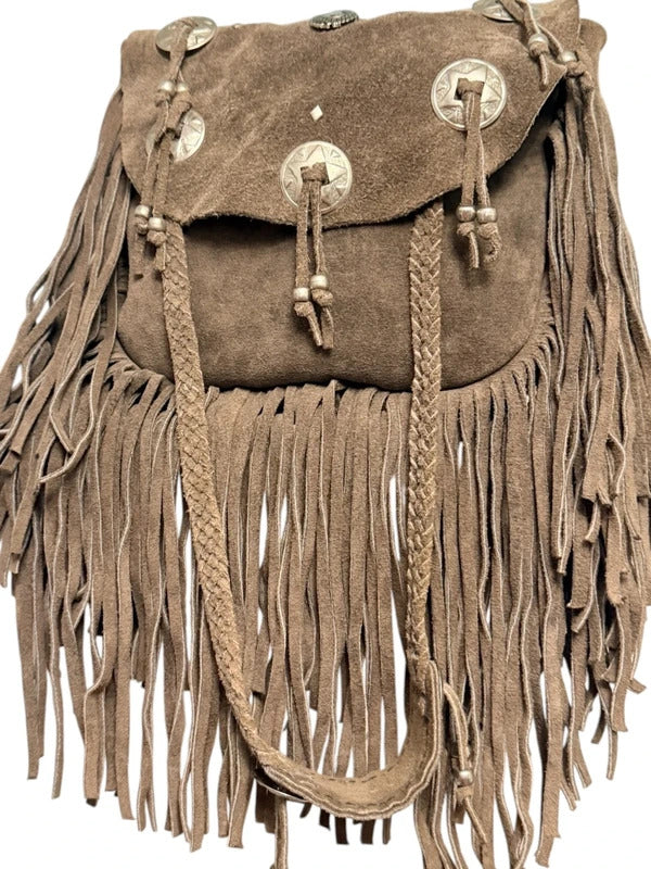 Vintage Boho Genuine Suede Fringe Crossbody Bag