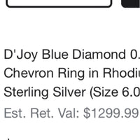 925 Blue 1.0 ctw Diamond Chevron Ring Retail $1299 Size 6