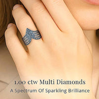 925 Blue 1.0 ctw Diamond Chevron Ring Retail $1299 Size 6