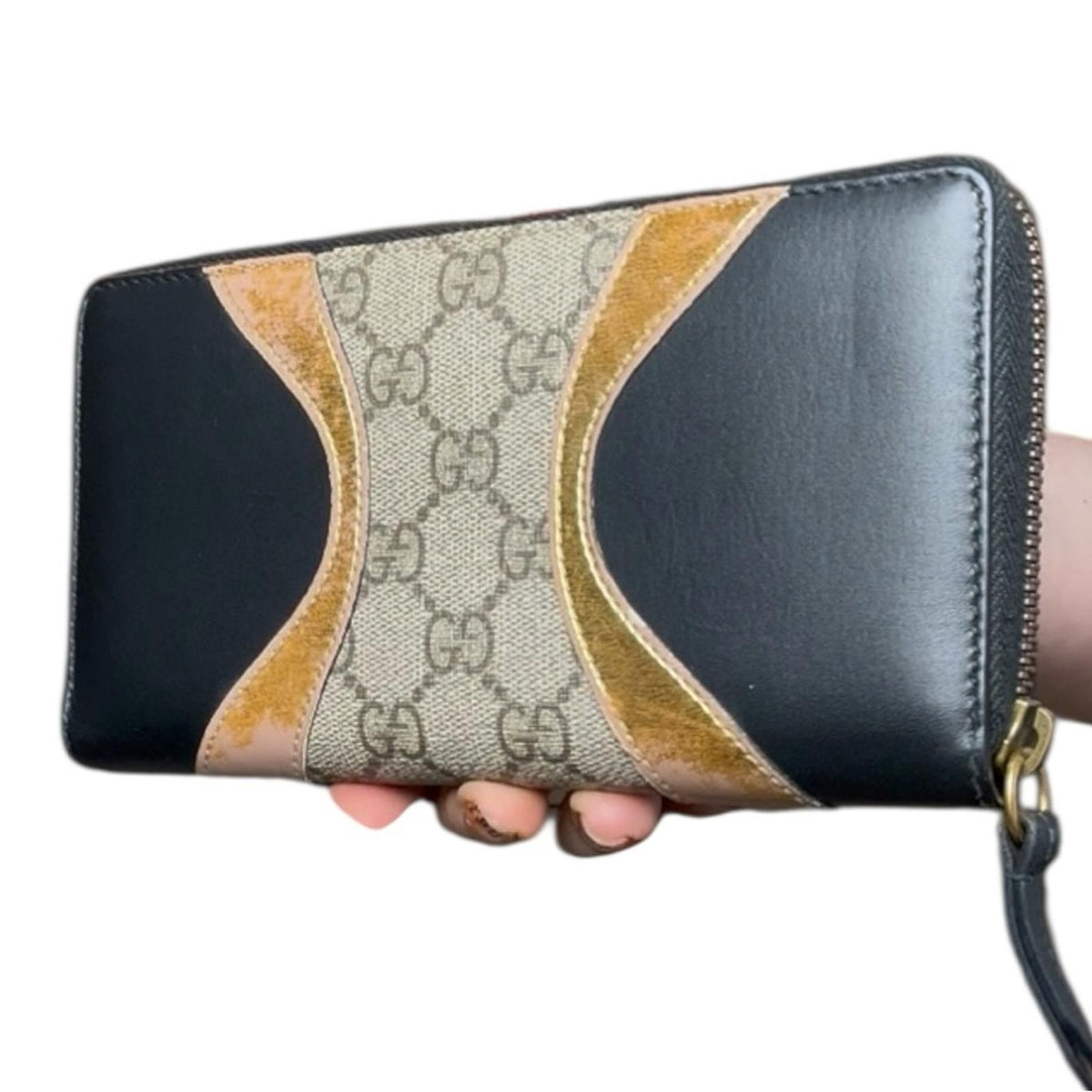 Gucci GG Supreme Tri Print Zip-Around Wallet Gold Black