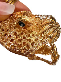 Gold Tone Rhinestone Leopard Cat Keychain Bag Charm