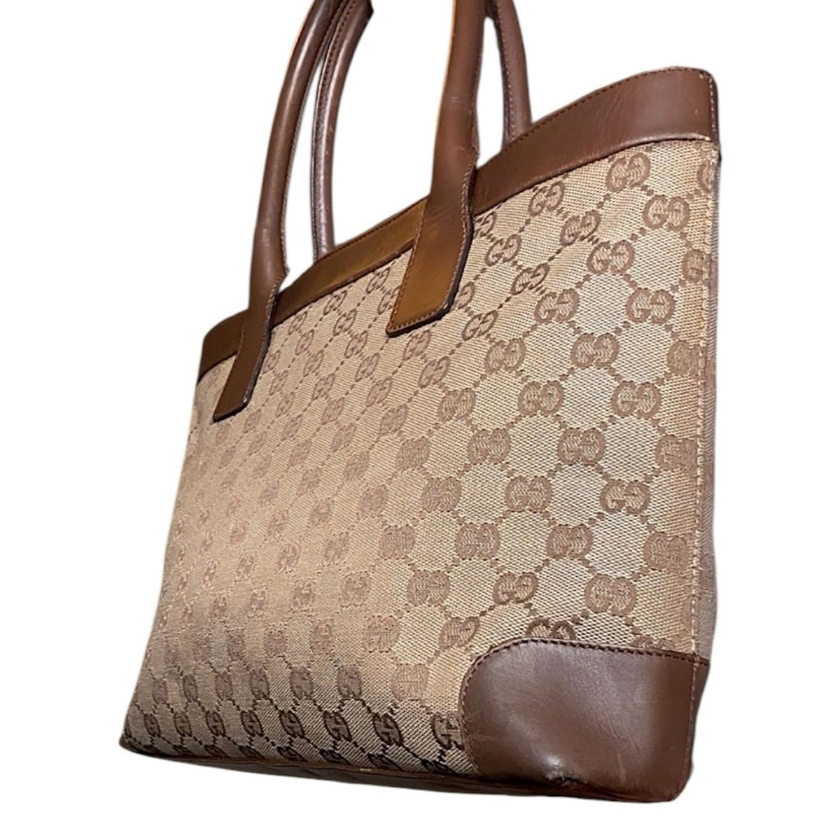 Gucci Jackie Tote GG Canvas Brown Leather Trim