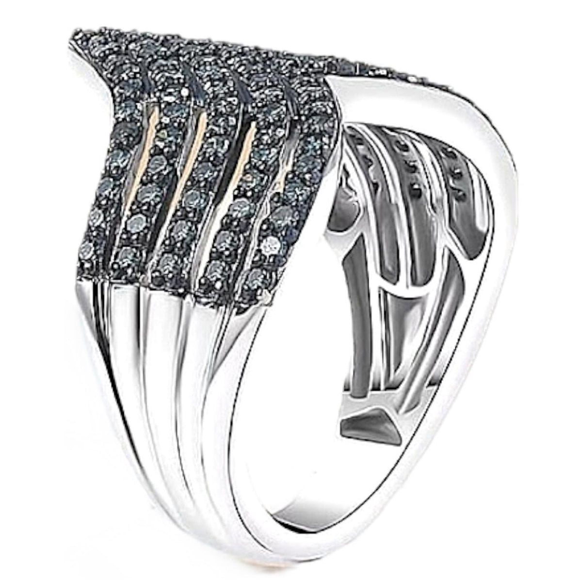 925 Blue 1.0 ctw Diamond Chevron Ring Retail $1299 Size 6