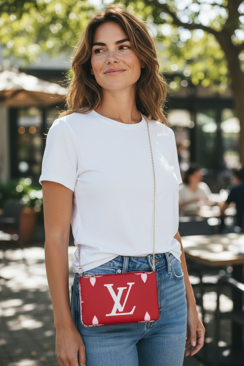 Authentic Louis Vuitton Monogram Giant Double Zip Pochette Red & Pink