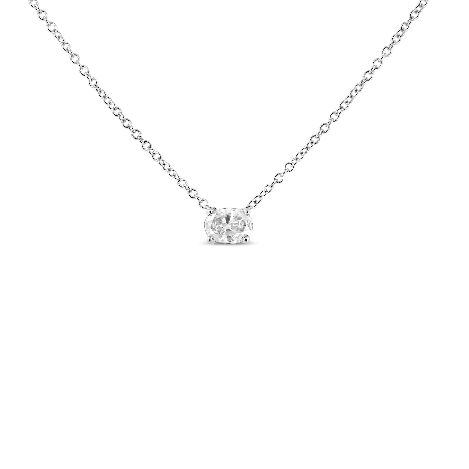 14K White Gold Lab Grown Oval Solitaire Diamond East West 18" Pendant Necklace (F-G Color, VS2-SI1 Clarity)