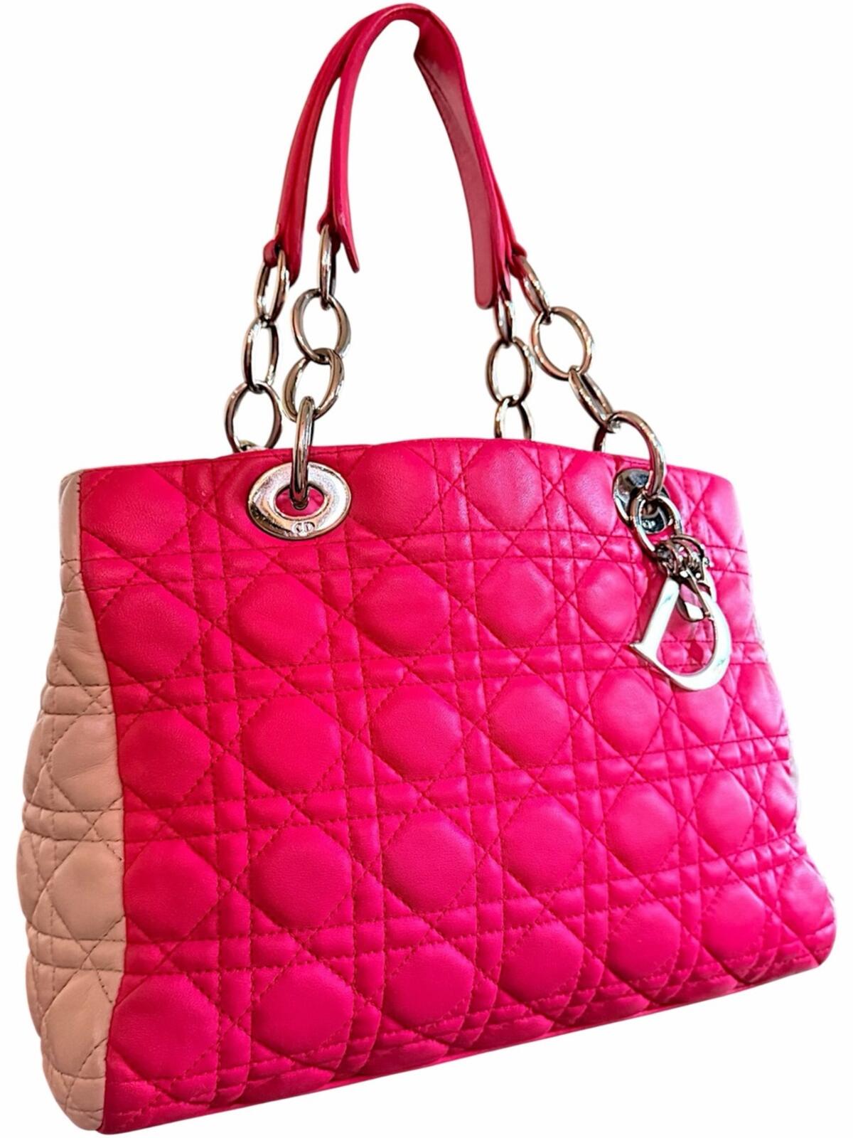 Dior Pink Quilted Shoulder Bag with light pink Side Panels silver hardware